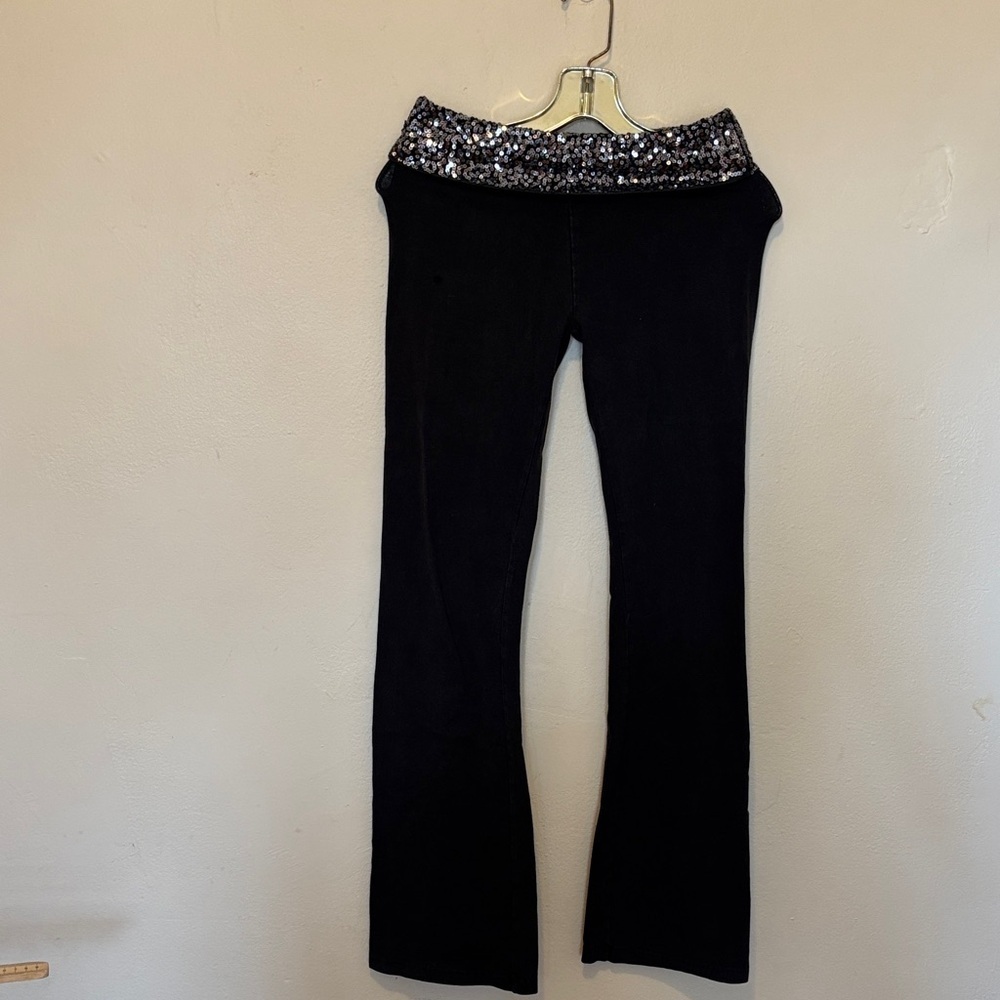 Aerie Black Leggings with Silver Sequin Waistband